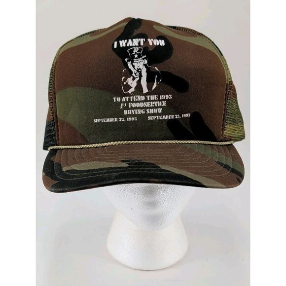 Vintage 1993 Foodservice Show Snapback Camo Trucker Hat Uncle Sam "I Want You" - Picture 1 of 8